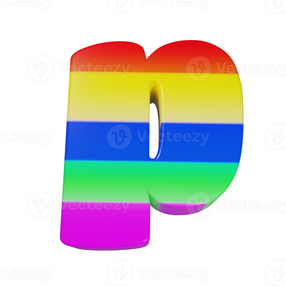 efecto de texto arcoiris letra p. renderizado 3d png