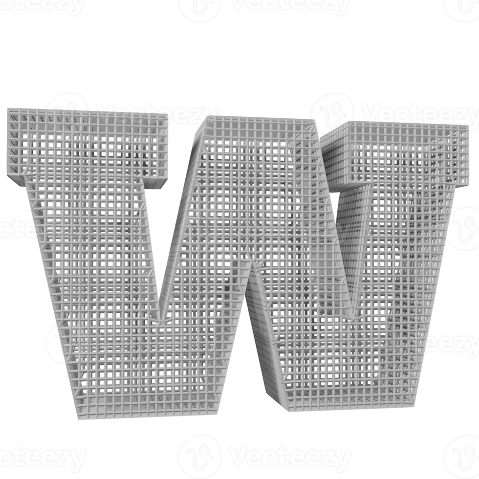 wireframe text effect letter W. 3d render png