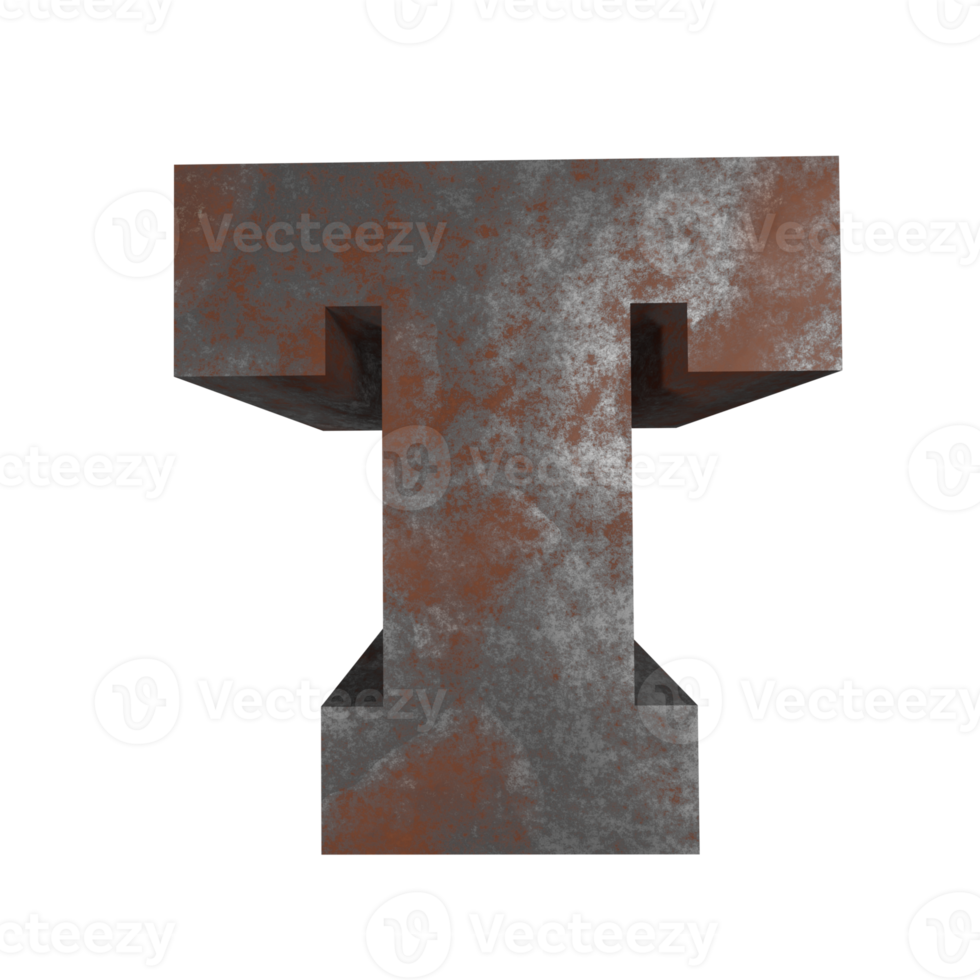 iron rusty text effect letter T. 3d render png
