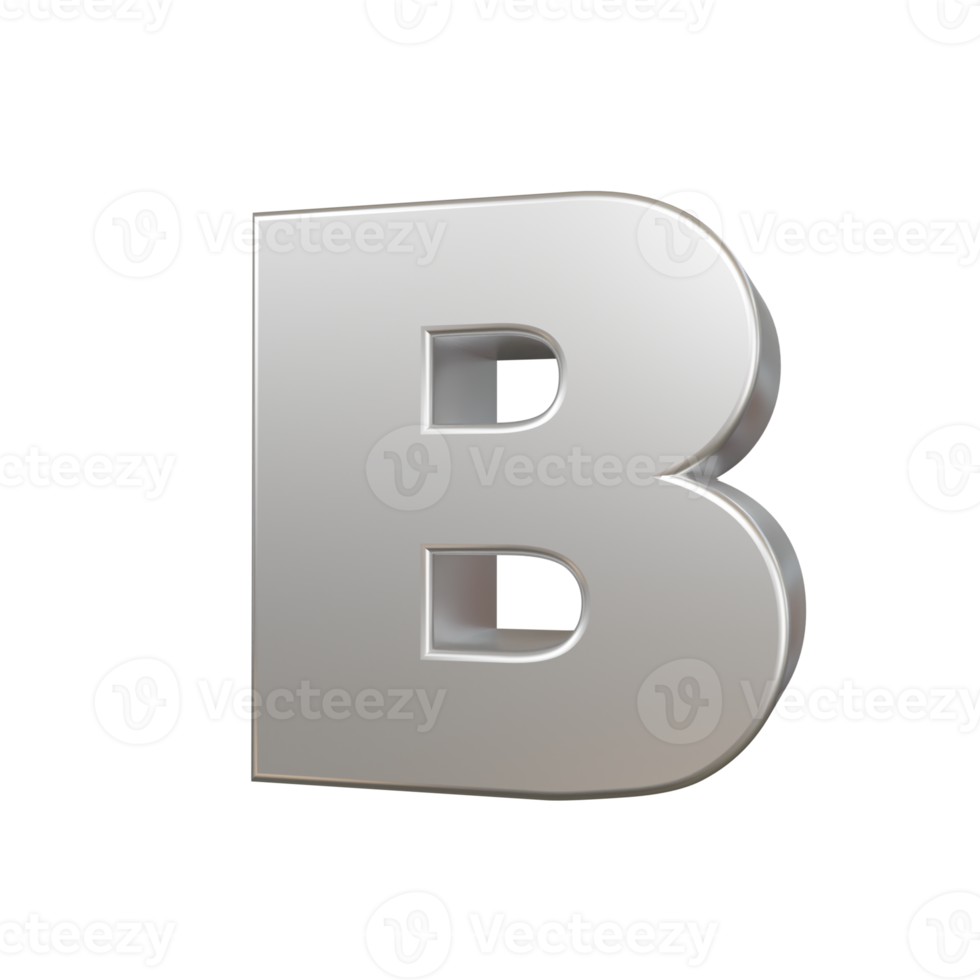 steel text effect letter B. 3d render png