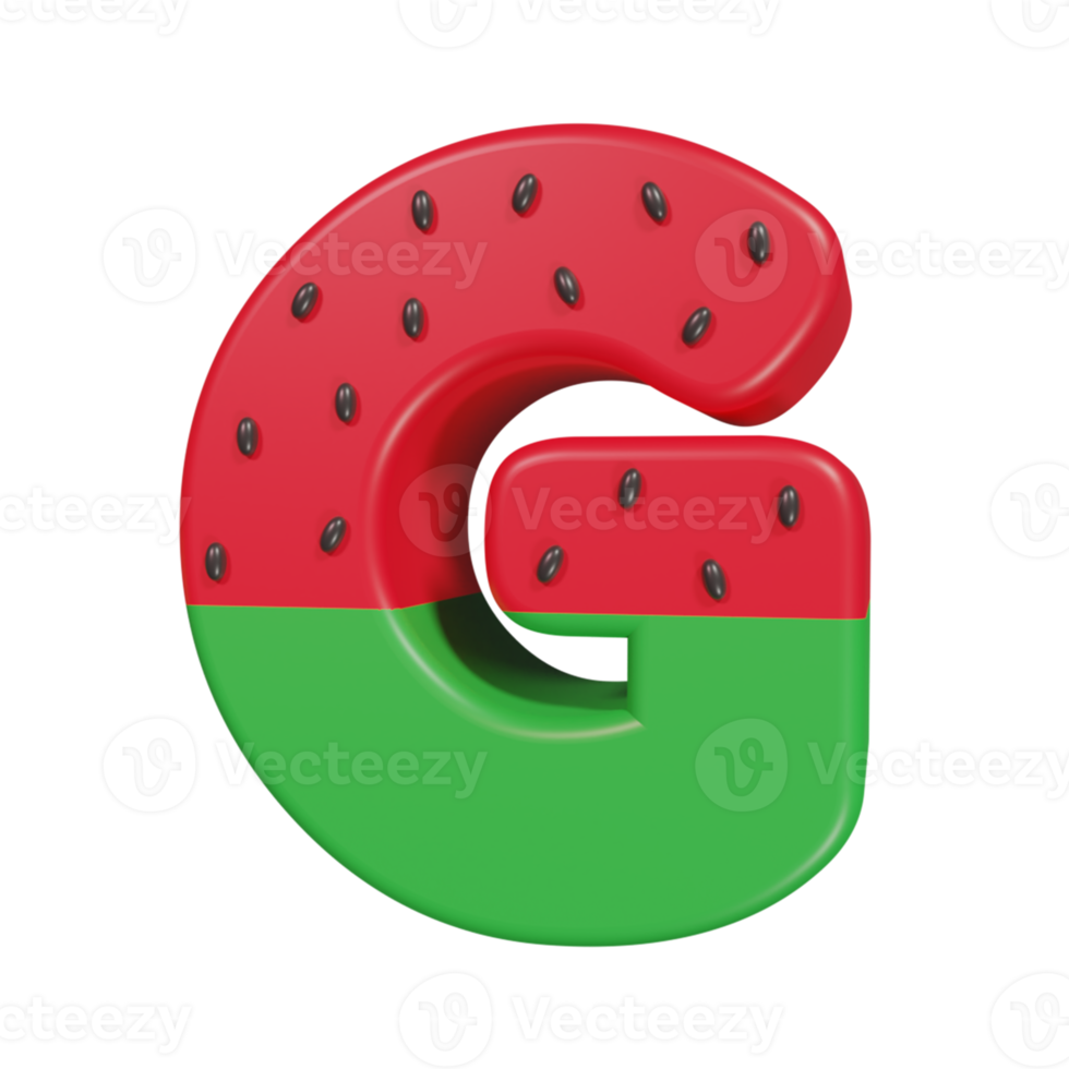 Wassermelone Texteffekt Buchstabe g. 3D-Rendering png