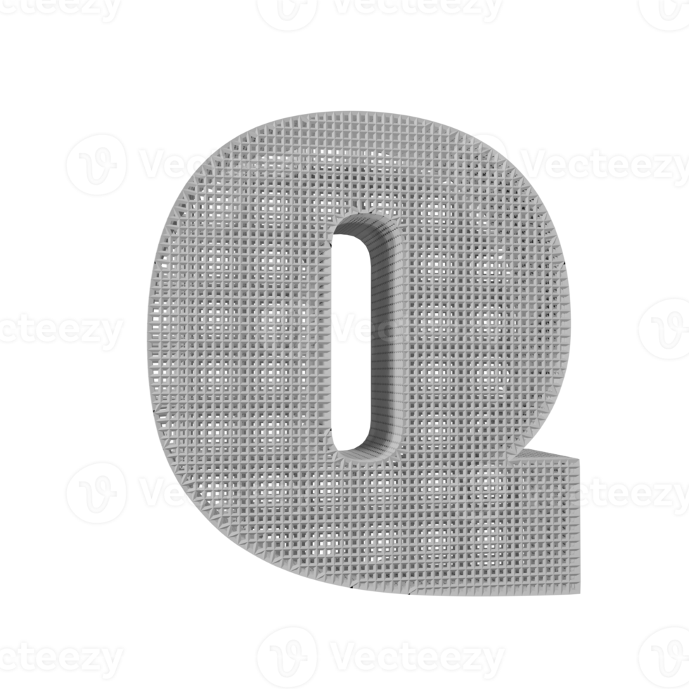 wireframe text effect letter Q. 3d render png