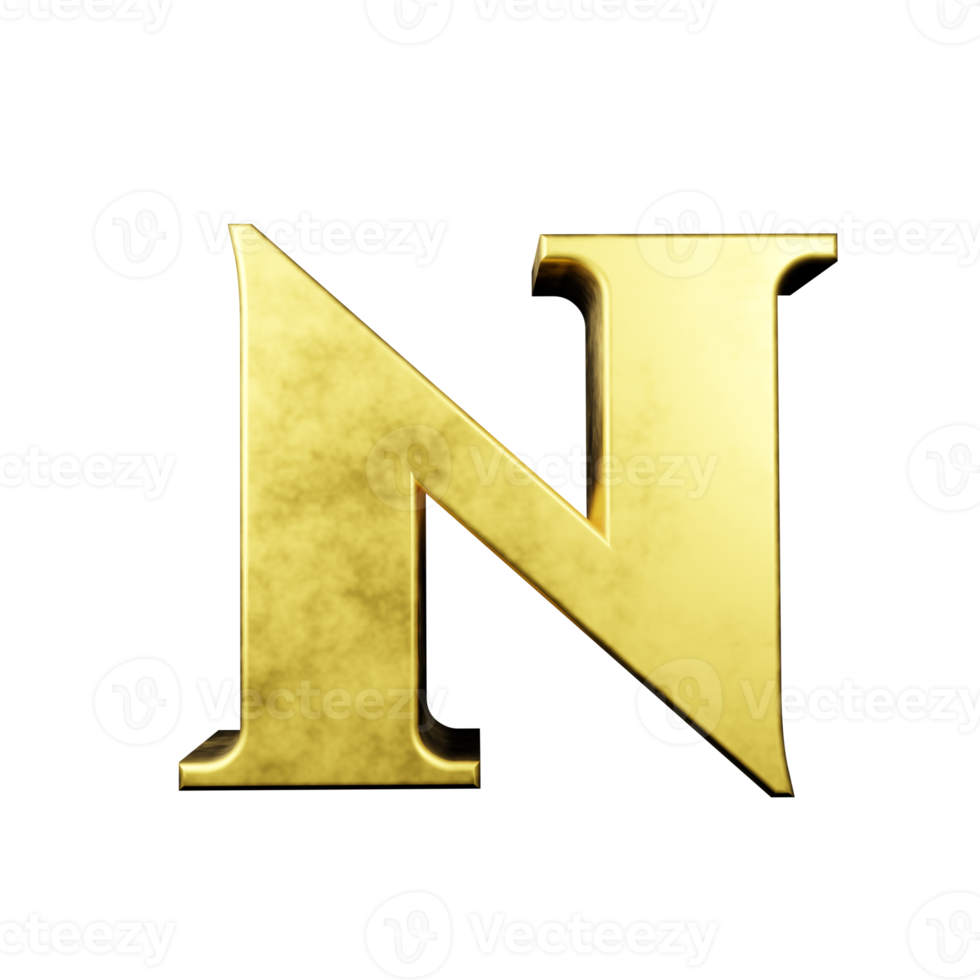 gold text effect letter N. 3d render png