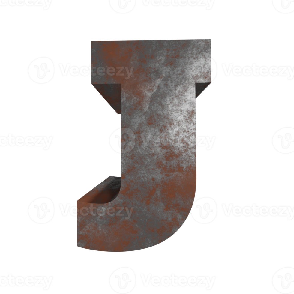 iron rusty text effect letter j. 3d render png