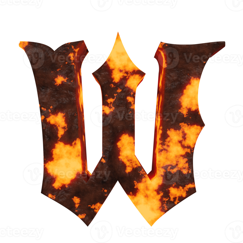lava text effect letter W. 3d render png