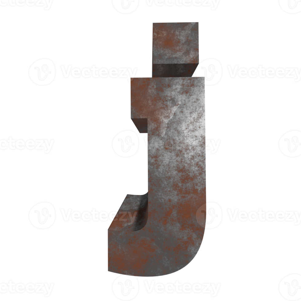 iron rusty text effect letter j. 3d render png