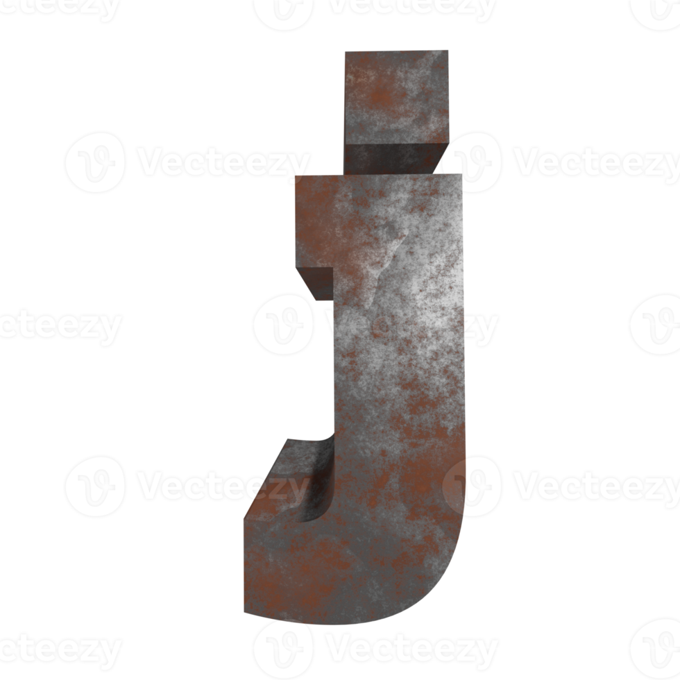 iron rusty text effect letter j. 3d render png