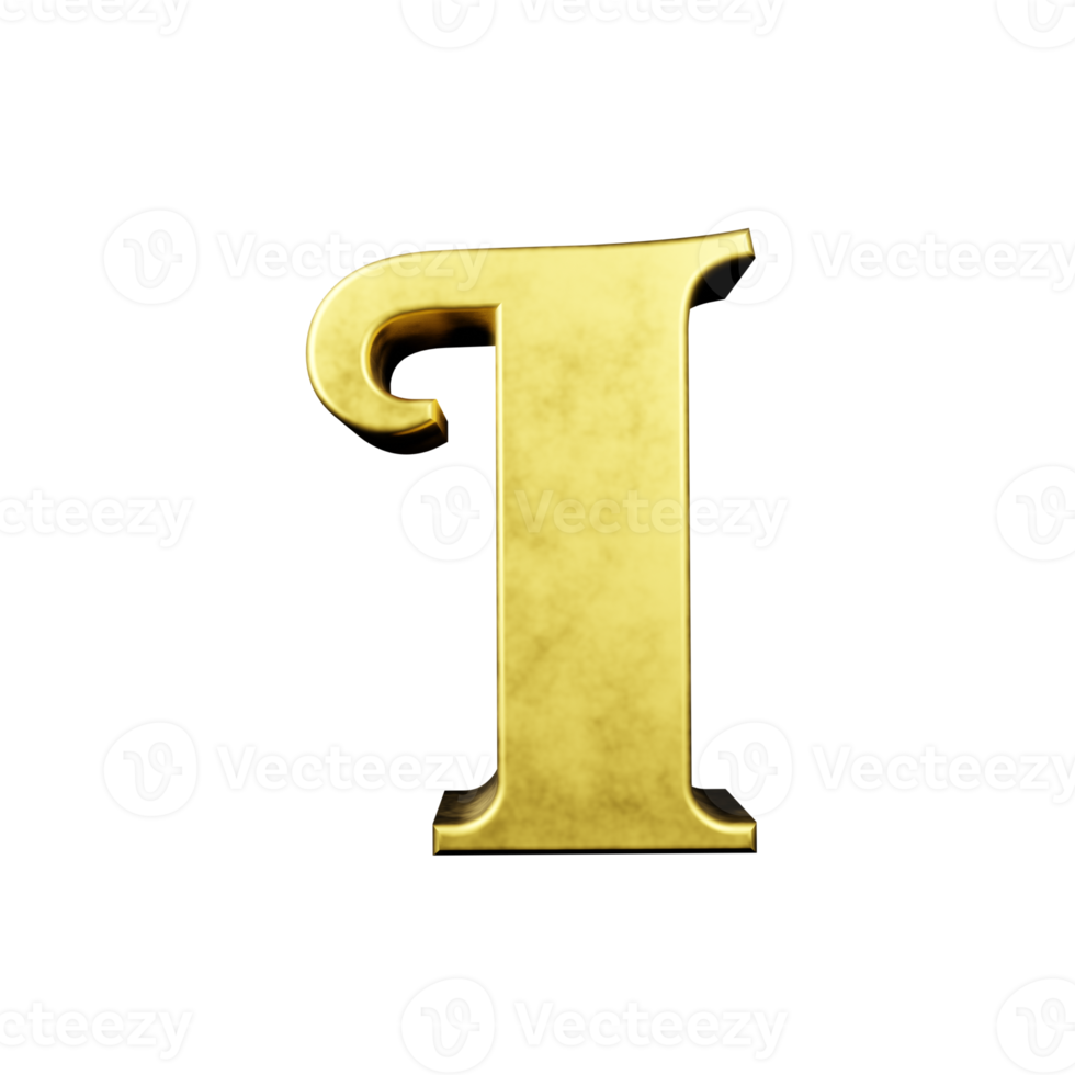 efecto de texto dorado letra i. renderizado 3d png