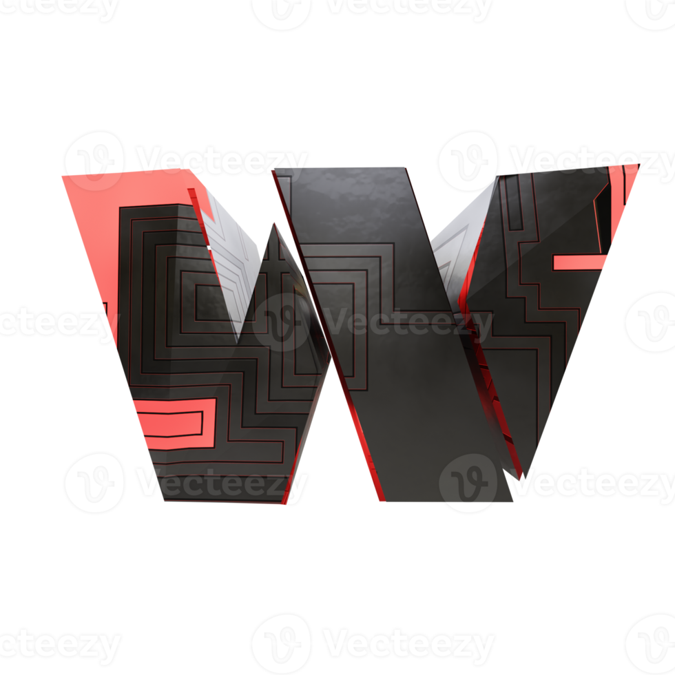 sci-fi text effect letter W. 3d render png