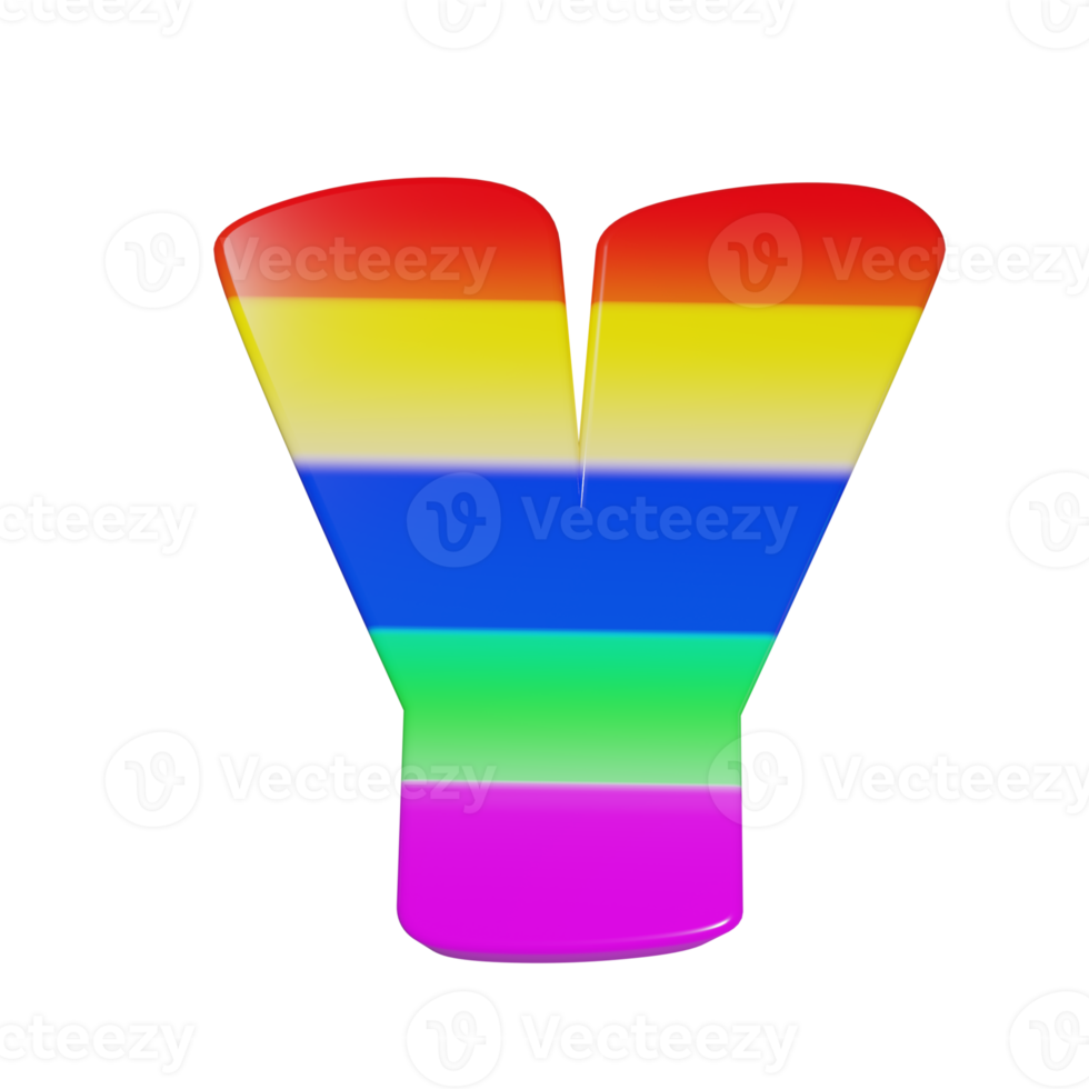 rainbow text effect letter Y. 3d render png