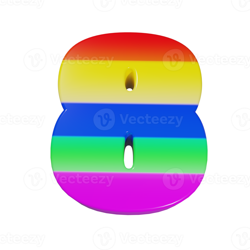 rainbow text effect number 8. 3d render png