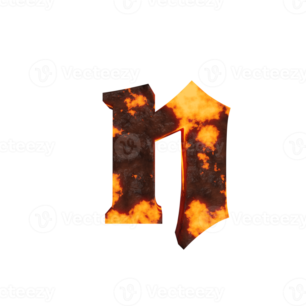 lava text effect letter n. 3d render png