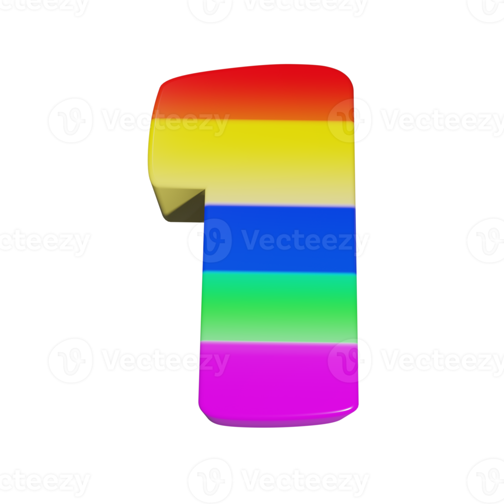 rainbow text effect number 1. 3d render png