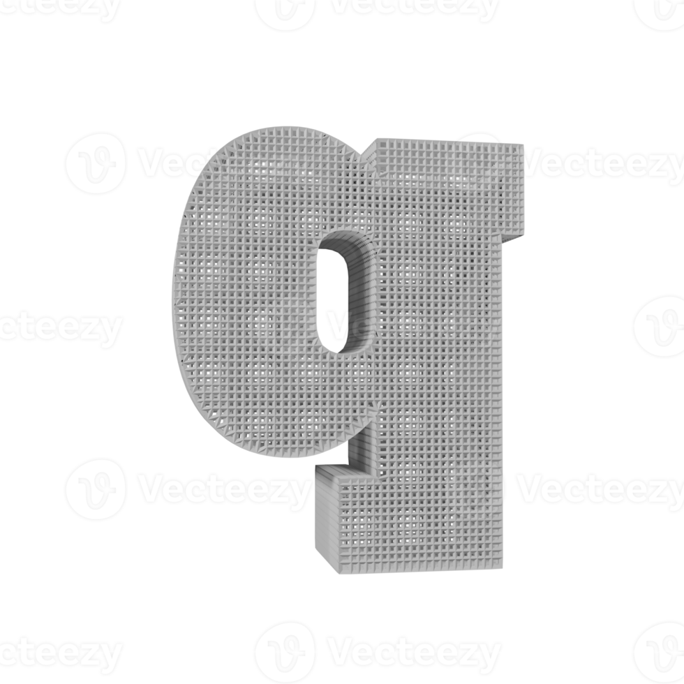 wireframe text effect letter q. 3d render png