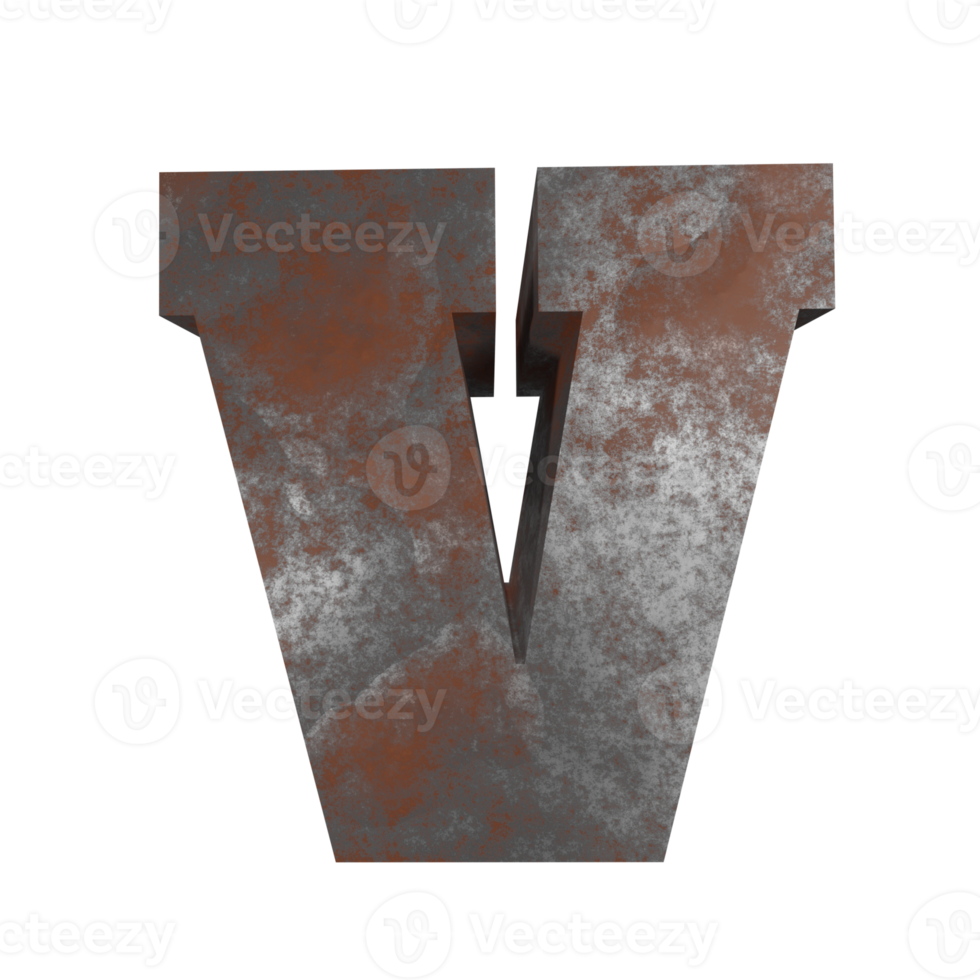 eisen rostiger texteffekt buchstabe v. 3d render png