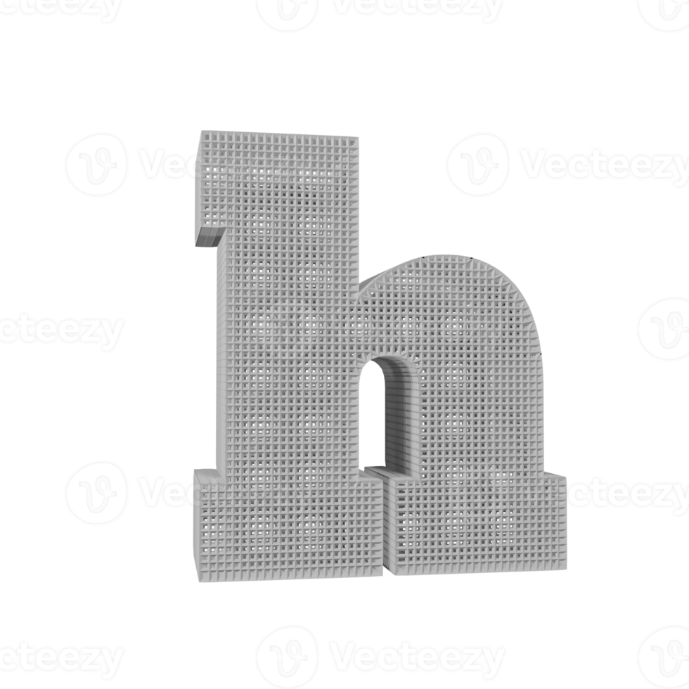 wireframe text effect letter h, 3d render png