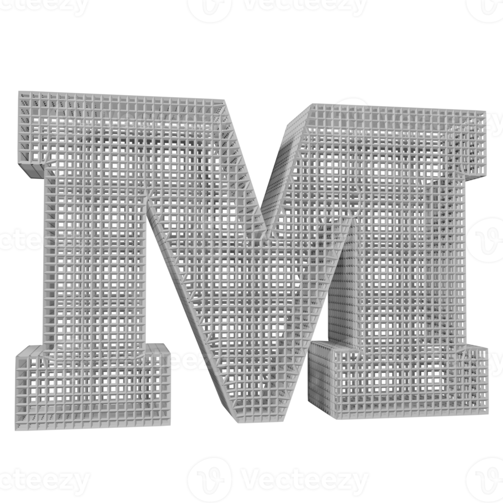 wireframe text effect letter M. 3d render png