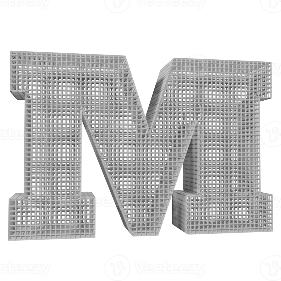 efeito de texto wireframe letra m. renderização 3D png