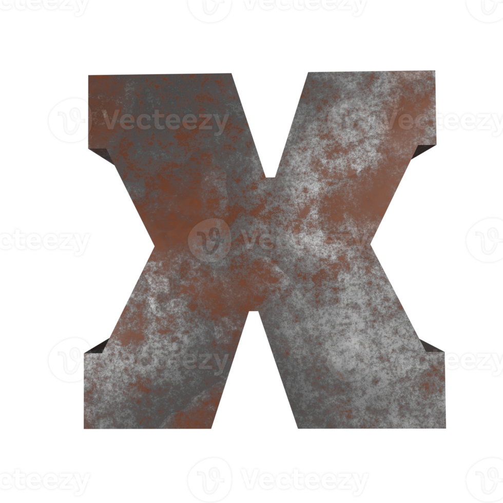 iron rusty text effect letter X. 3d render png