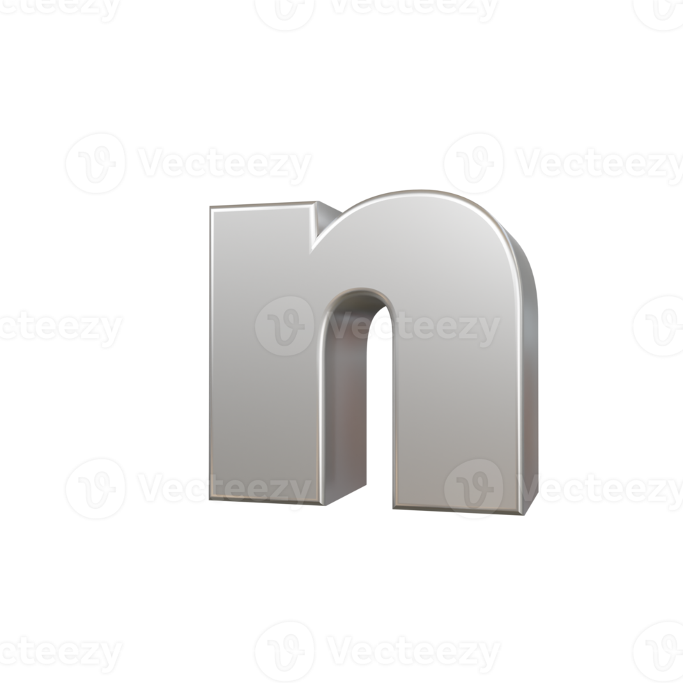 steel text effect letter n. 3d render png