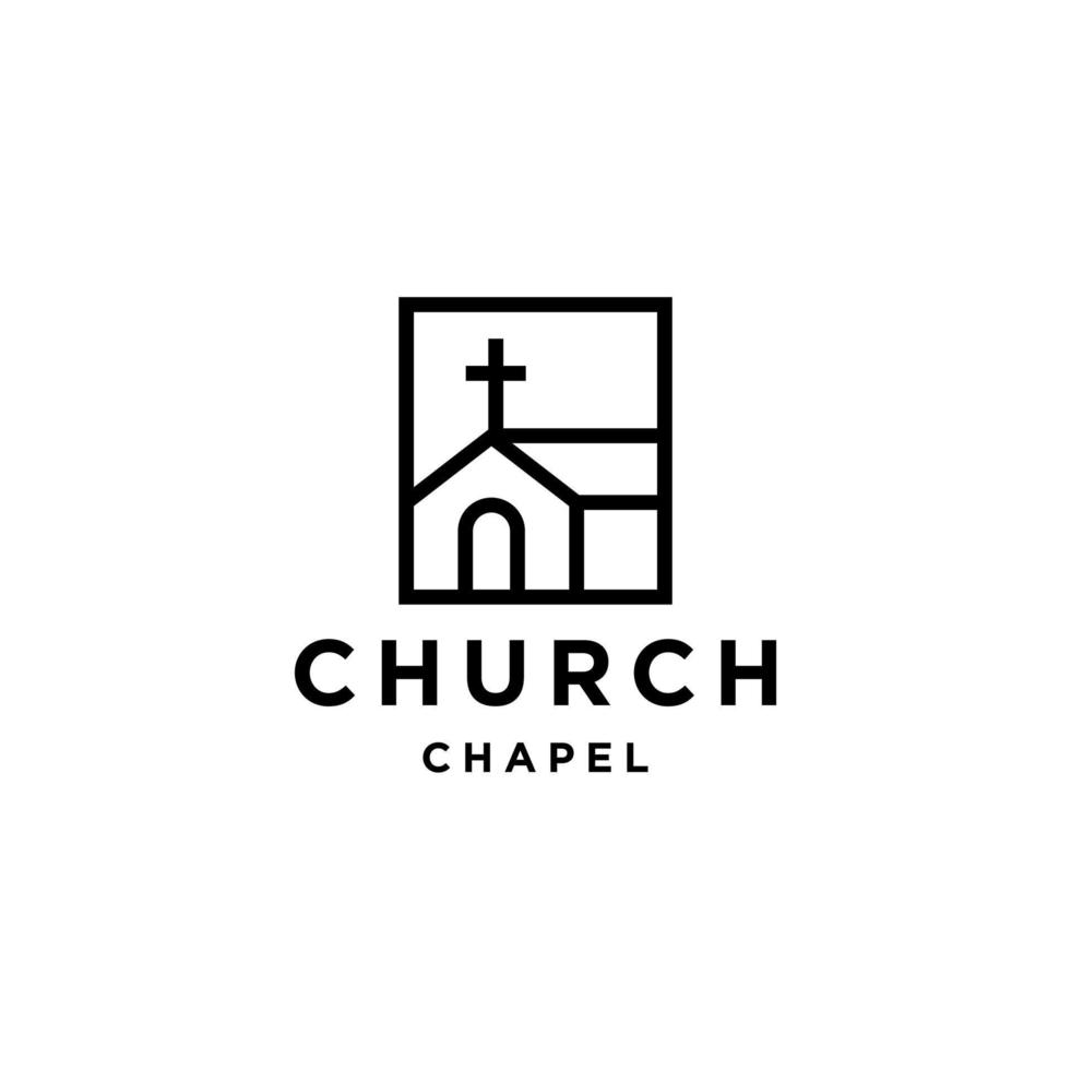 diseño de logotipo de la iglesia católica cristiana de línea simple con el símbolo de la cruz sagrada vector