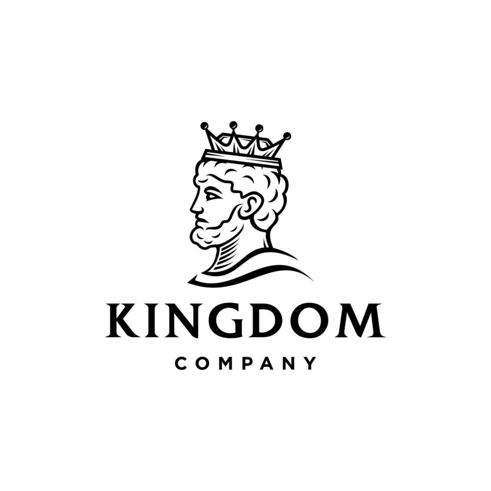 Ancient greek King Crown with Beard and Mustache side Face logo design vector in minimal elegant line art Illustration