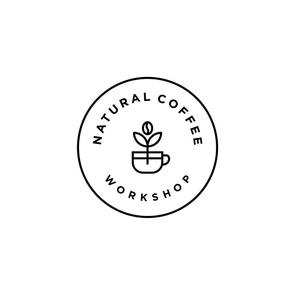 coffee bean with leaf plant branch hipster minimal logo vector with leaf simple line outline icon for cafe