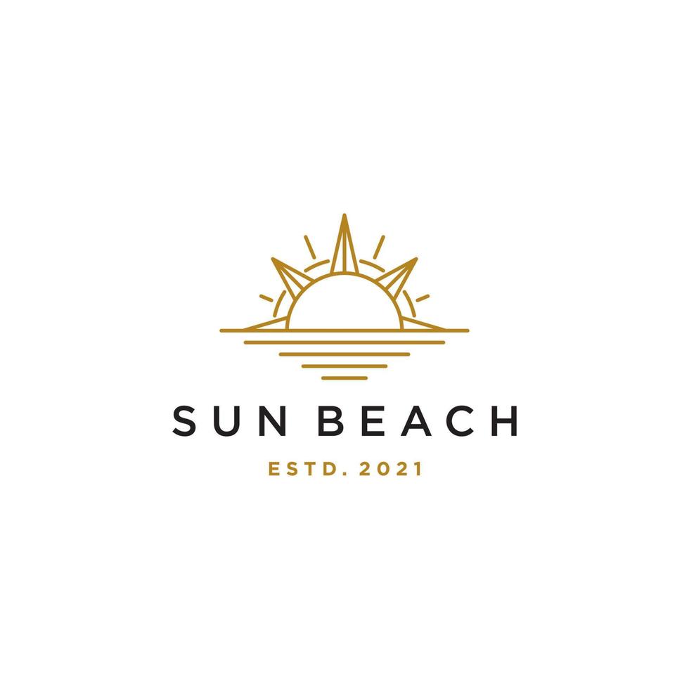 elegant hipster gold sun sunset sunrise with beach ocean sea water logo icon vector in trendy line linear, outline logo vector for hotel