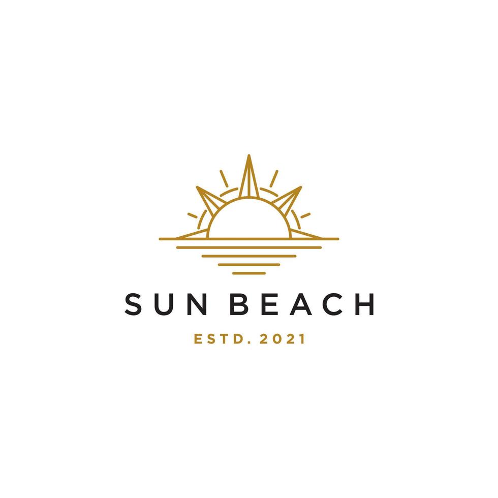 elegant hipster gold sun sunset sunrise with beach ocean sea water logo icon vector in trendy line linear, outline logo vector for hotel