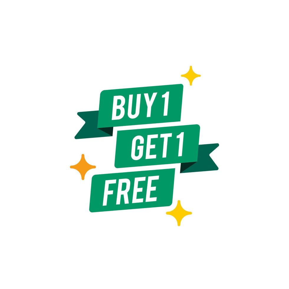Buy 1 get 1 free vector Illustration banner, sale promotion ribbon flat vector template design