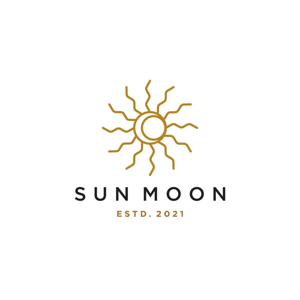 sun and moon logo icon in vintage ancient mystical gypsy bohemian design Vector line art