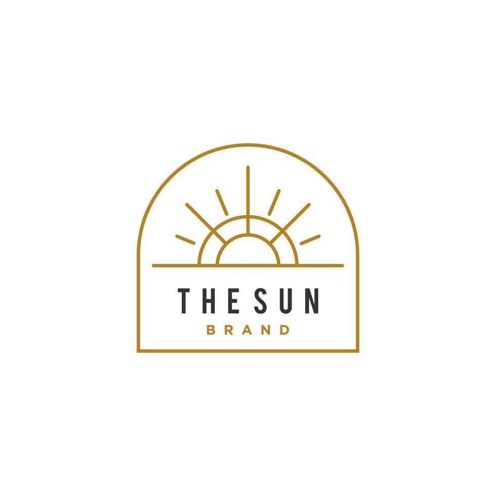 sun logo, sunset sunrise with beach ocean sea water logo icon vector in trendy line linear, abstract outline logo vector for hotel or spa