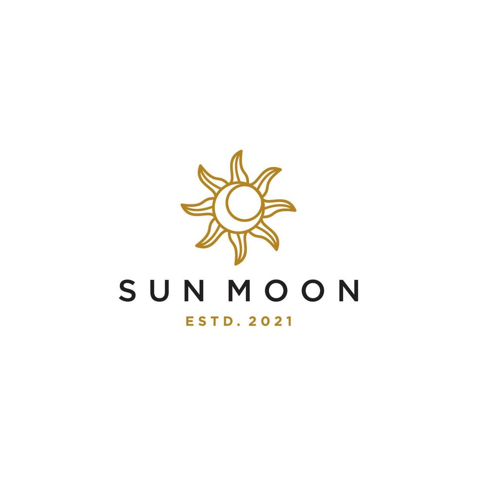 sun and moon logo icon in vintage ancient mystical gypsy bohemian design Vector line art