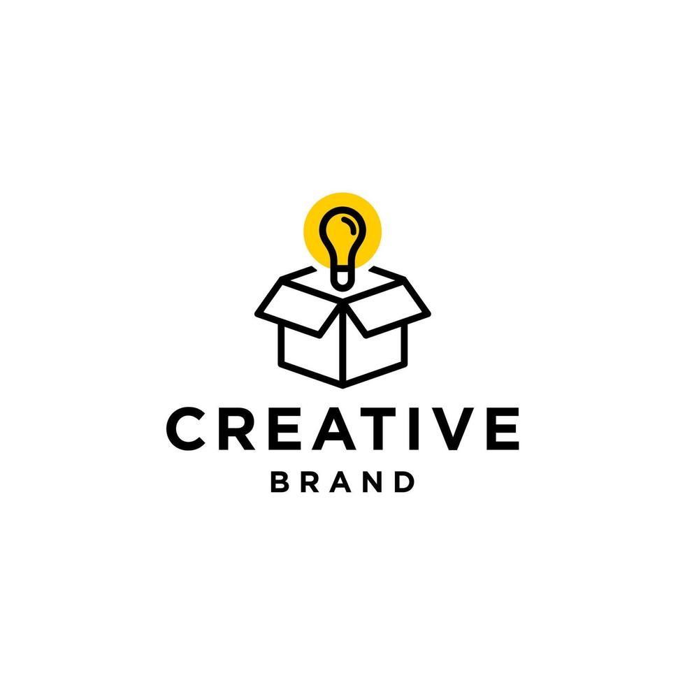 out of the box idea thinking concept logo icon vector illustration, symbol of creative idea with an open box with light bulb