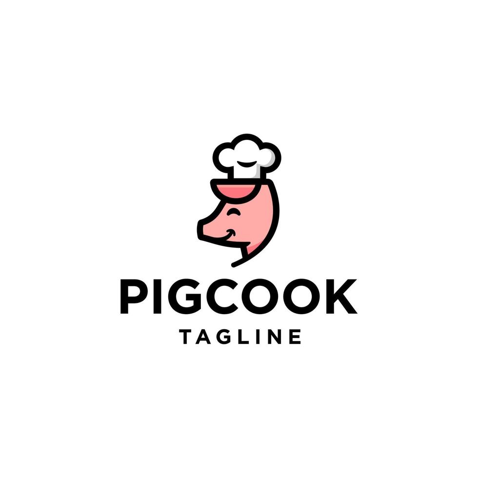 mascota linda del logotipo del cocinero del cocinero del cerdo con el icono del sombrero del cocinero o la ilustración común del vector de la plantilla de la historieta