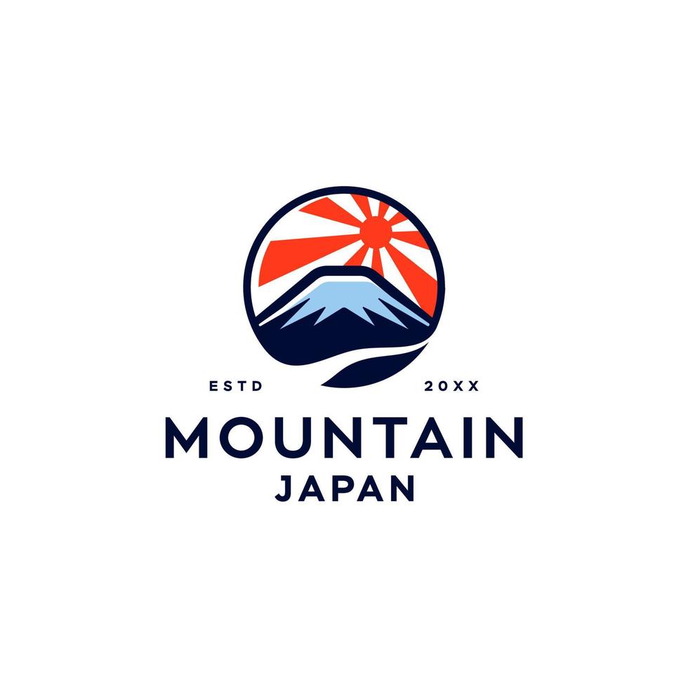 fuji ice mountain with japan rising sun logo illustration icon design in trendy badge style vector