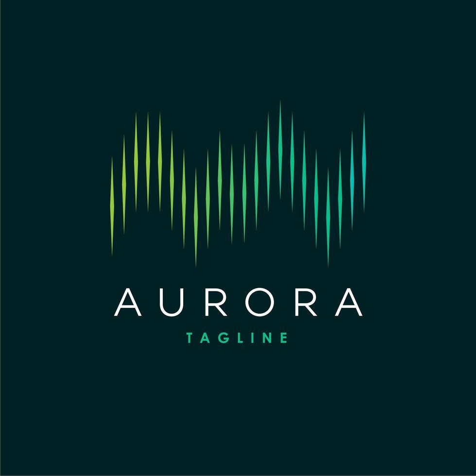 logotipo de aurora boreal verde, aurora boreal moderna cielo aurora y fondo de ilustración de diseño de logotipo de icono de estrellas vector