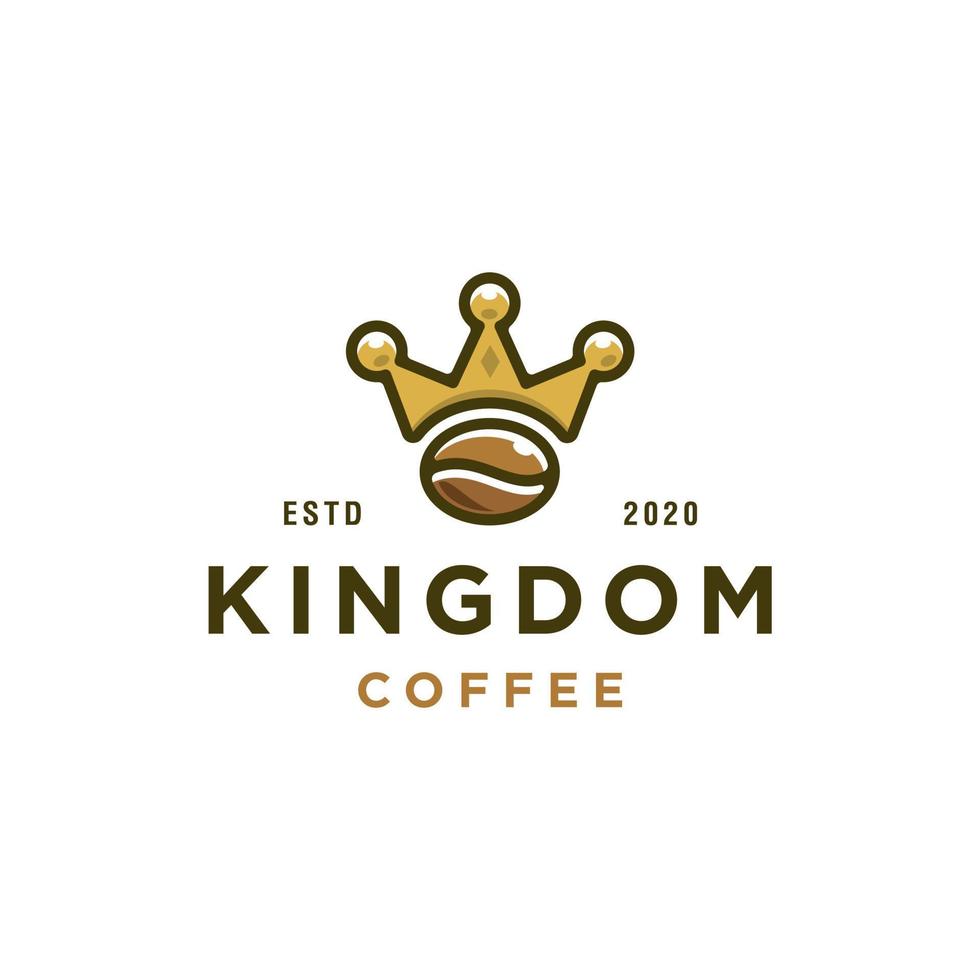 logotipo del rey del café, grano de café del reino y diseño moderno del logotipo de la corona dorada vector