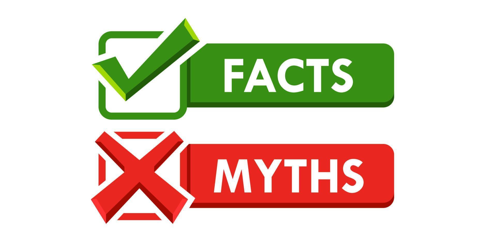 Myths and facts vector. Facts Vector stock illustration. True false sign. Concept of thorough fact-checking in green and red color