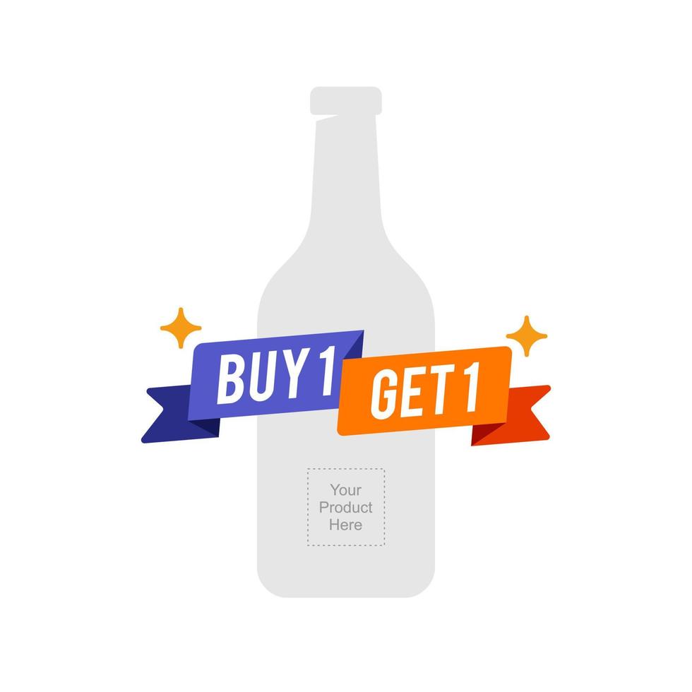 Buy 1 get 1 free vector Illustration banner, sale promotion ribbon flat vector template design