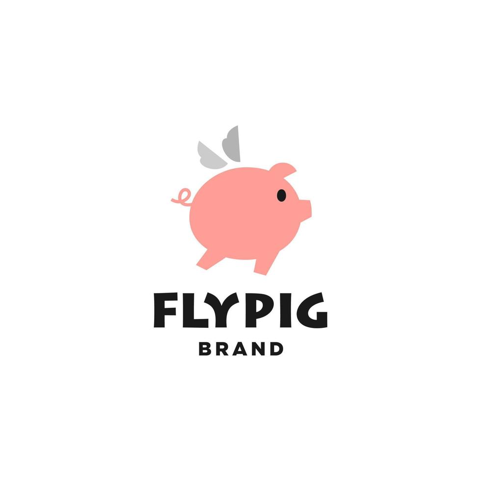 flying pig icon logo illustration ,Colorful playful fun drawing of pig piglet for Logo mascot and icon or sign template vector stock illustration