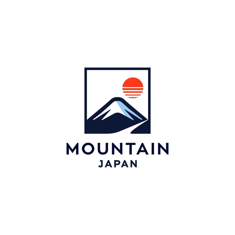 ilustración de logotipo de montaña de japón con diseño de icono de sol rojo vector