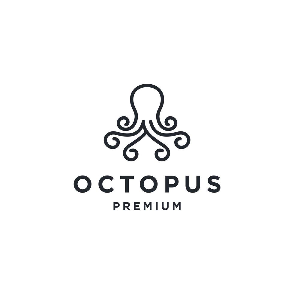 Modern Octopus Squid Tentacles Logo in simple minimalist line art monoline outline style, elegant geometric octopus logo Vector