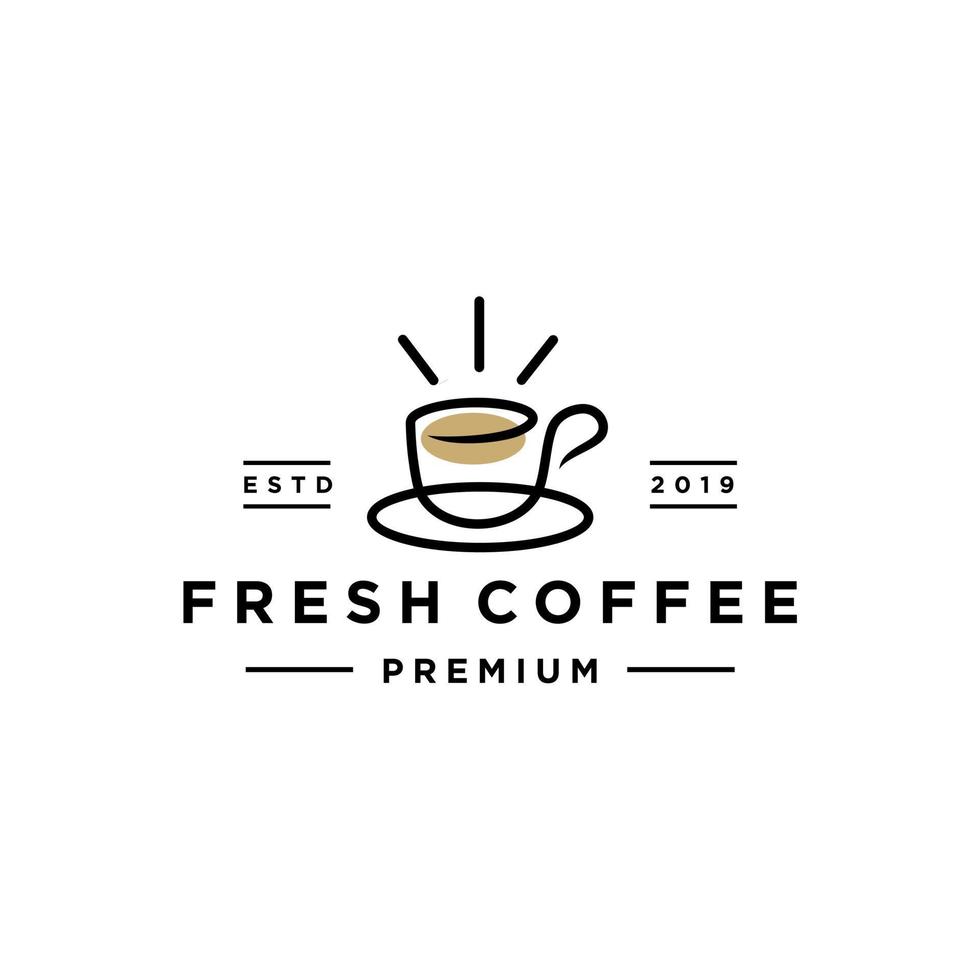 café amanecer atardecer té mañana línea contorno logo con taza y taza también sol hipster logo icono diseño para café, restaurante cafetaria ilustración vector