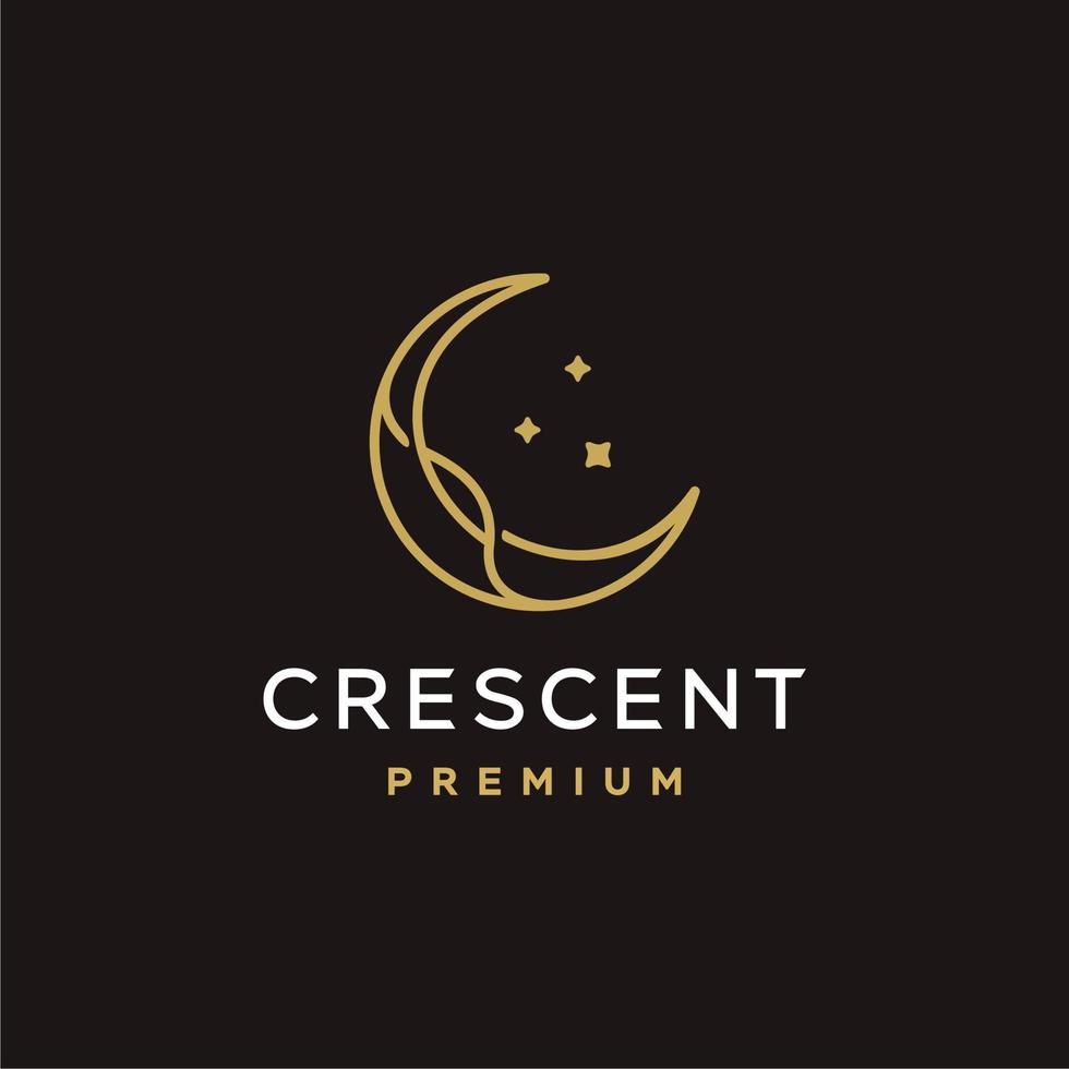 elegant crescent moon and star logo design line icon vector in luxury style outline linear