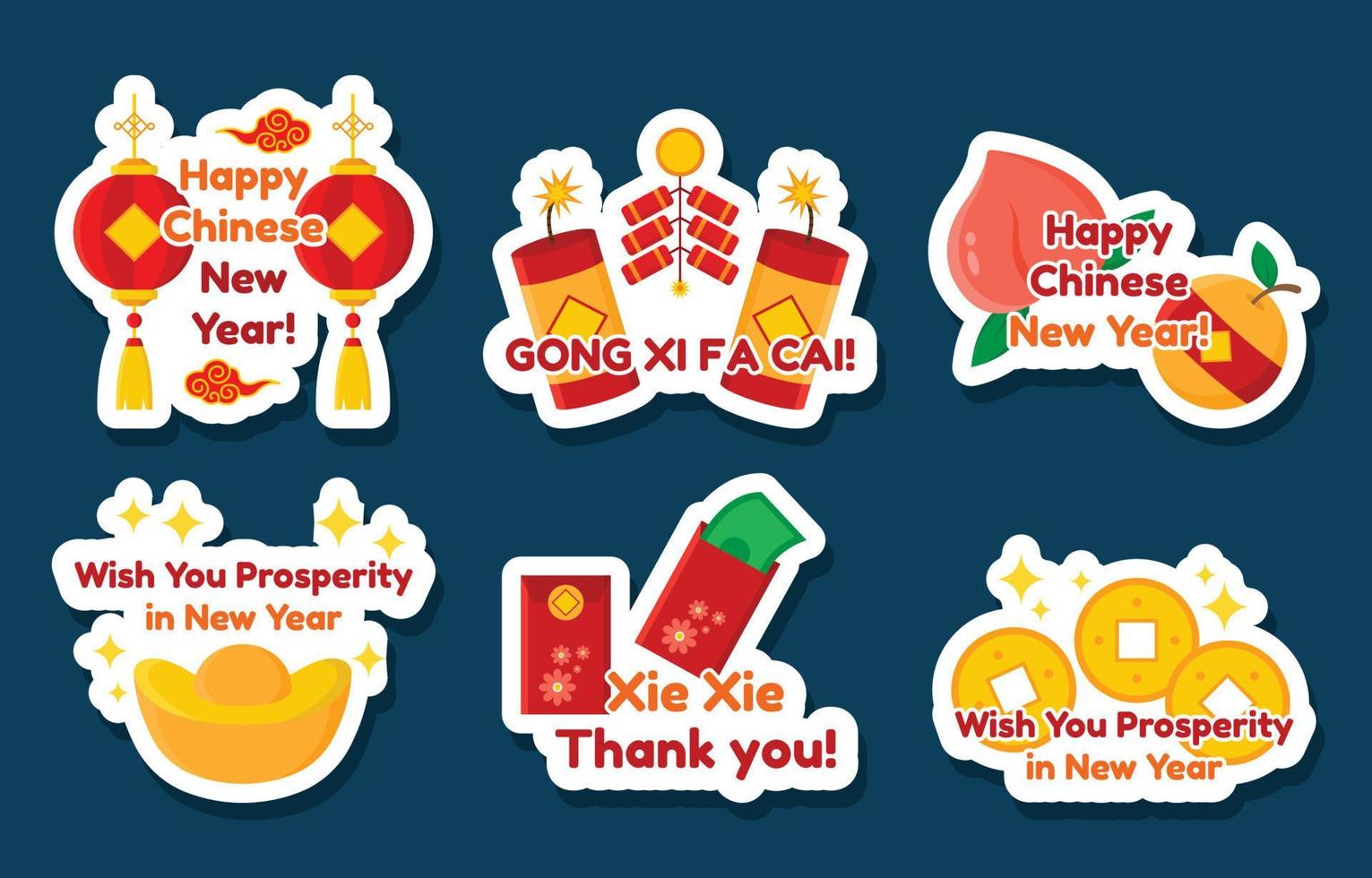 Set Of Chinese New Year Chat Element Stickers vector