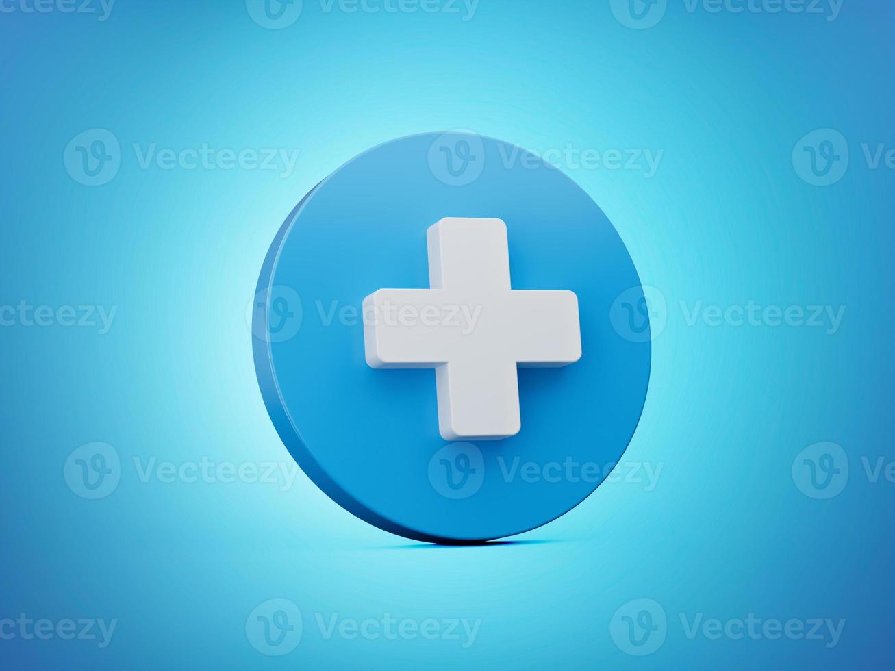 White Plus Icon on blue circle 3d illustration photo