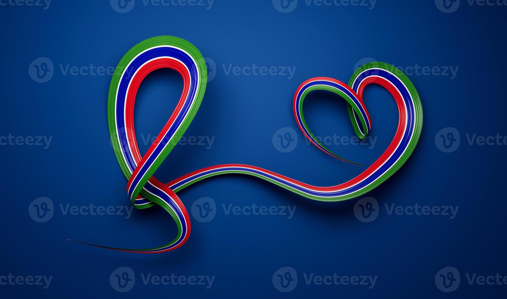 Gambian flag heart shaped ribbon. 3d illustration photo
