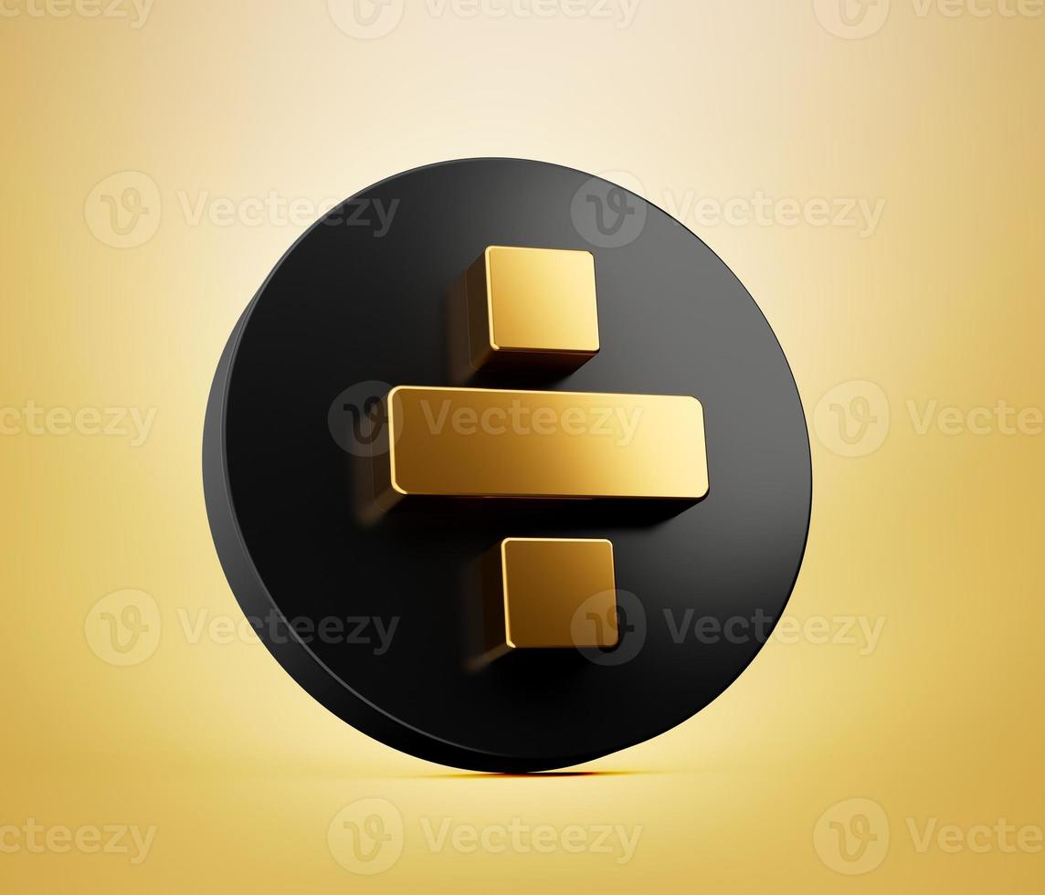 Golden 3d math Divide symbols with Black icon isolated background - 3D illustration photo