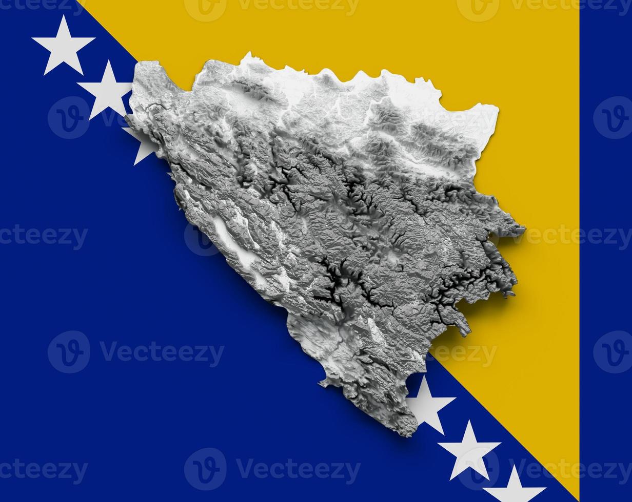 Bosnia and Herzegovina Map Bosnia Flag Shaded relief Color Height map on white Background 3d illustration photo